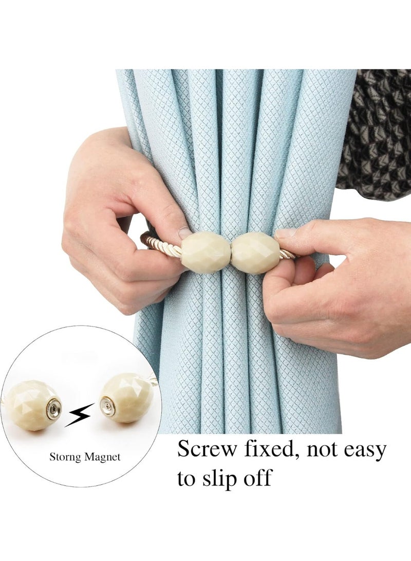6 Pack Strong Magnetic Curtain Tiebacks Rope Decorative Curtain Tie Backs Magnetic Curtain Holders for Drapes Window Treatment Holdbacks, Beige - Image 3